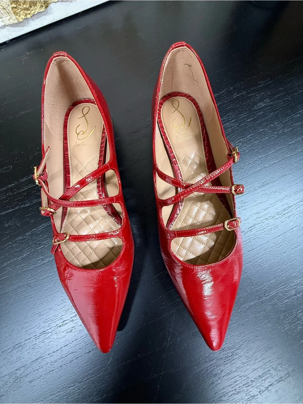 Sam Edelman Red Patent Pointed-Toe Triple-Strap Flats